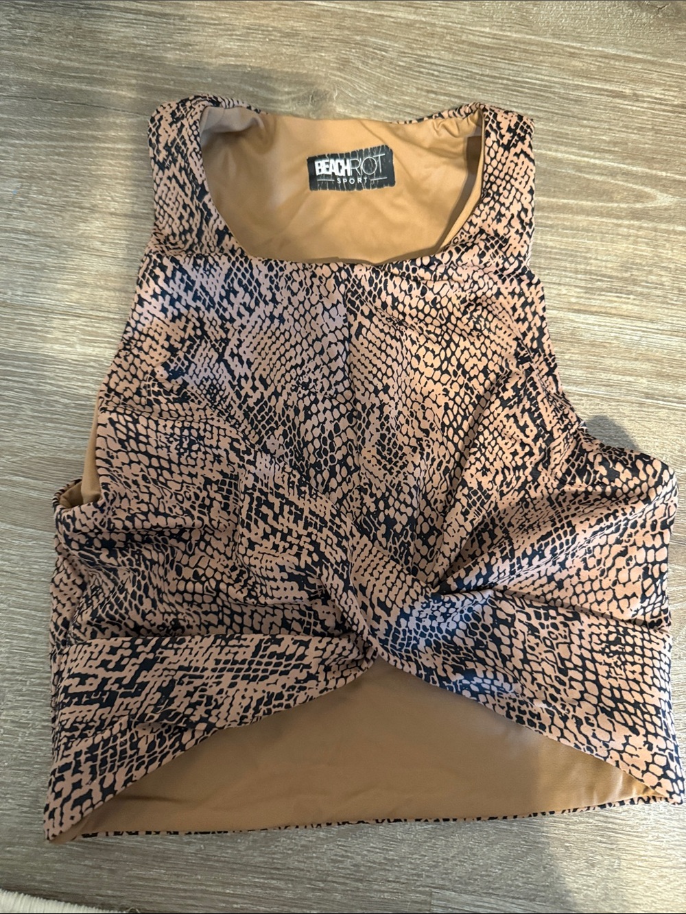 Beach Riot Tan and Black Snakeskin Twist-Front Crop Top